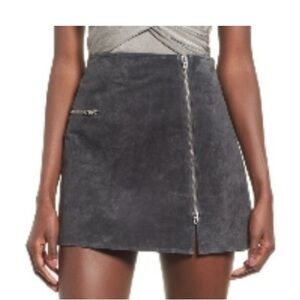 Blank NYC Leather Suede Moto Micro Mini Front Zip Skirt Charcoal Suede Size 28